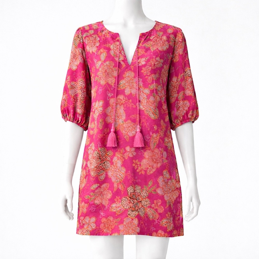 Johnny Was Vesna Pink Floral Silk Dress Women's XL Shift Oversized Beach Boho